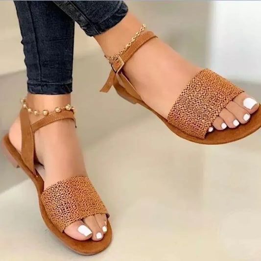 Shoes Female 2024 Hot Sale Buckle Strap Women's Sandals Fashion Solid Casual Sandals Women New Peep Toe Flat Sandals zapatos