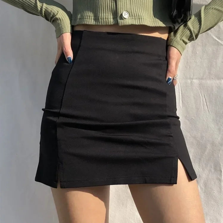 Skirts Women Black Split Office Ladies   High Waist Elegant Slim Mini Skirt Student Trendy Simple