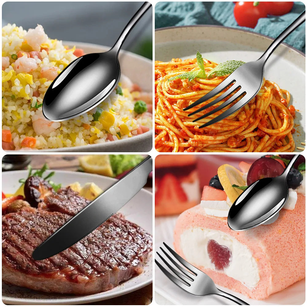 24Pcs Gold Cutlery Specular Light Stainless Steel Steak Knife Fork Spoon Teaspoon Upscale Restaurant Cutlery Set With Gift Box