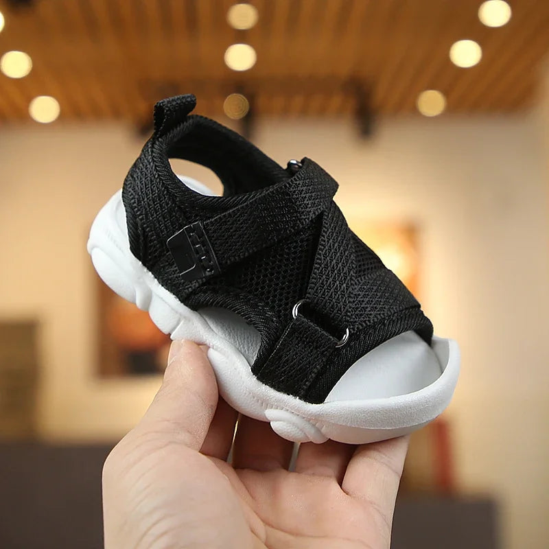 2024 Baby Boy Sandals Black Gray Pink Canvas Infant Girl Sandals Toddler Summer Walking Shoes Newborn Sneaker Beach Shoes D04143