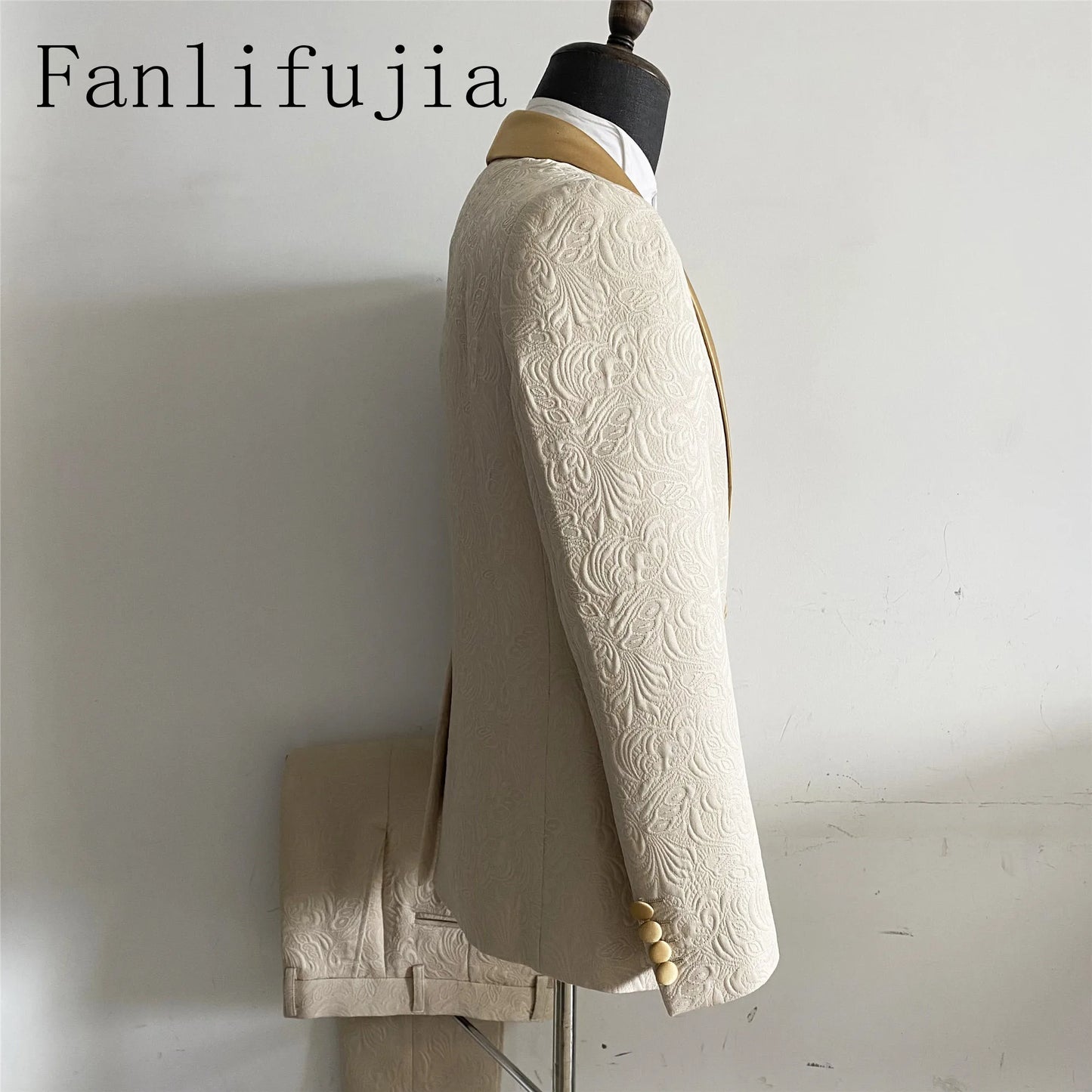 Fanlifujia Mens Wedding Suits 2023 Italian Design Custom Made Champagne Smoking Tuxedo Jacket 2 Piece Groom Terno Suits For Men