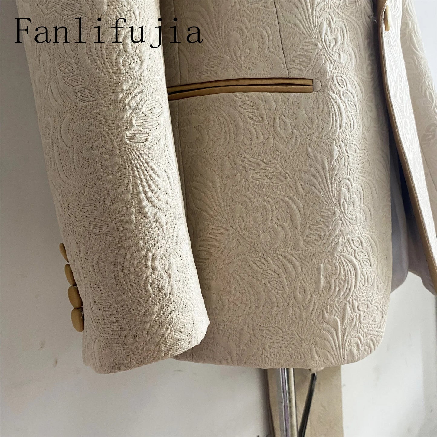 Fanlifujia Mens Wedding Suits 2023 Italian Design Custom Made Champagne Smoking Tuxedo Jacket 2 Piece Groom Terno Suits For Men