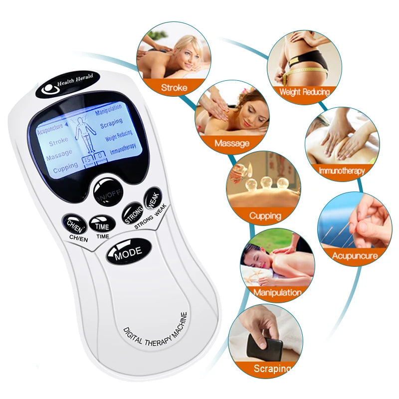 8 Mode Electric Tens Muscle Stimulator Ems Acupuncture Body Massage Digital Therapy Machine Electrostimulator Body Care Massager