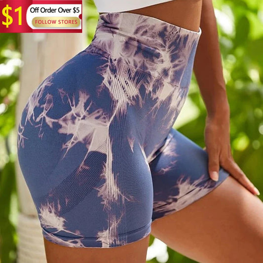 Women's Shorts 2023 Summer Fashion Tie Dye Print Tummy Control Butt Lifting Pocket Design Casual Skinny Above Knee Active Shorts