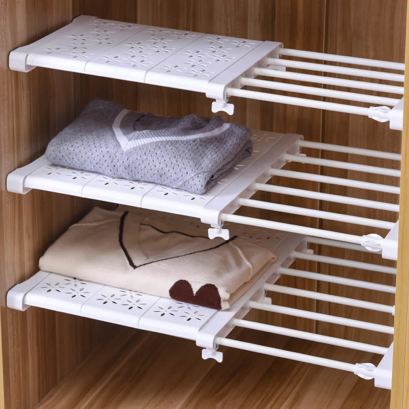 Adjustable Wardrobe Closet Organizer Clothes Storage Shelves for Kitchen Bathroom Telescopic Holders Shelf Wall Mounted Racks