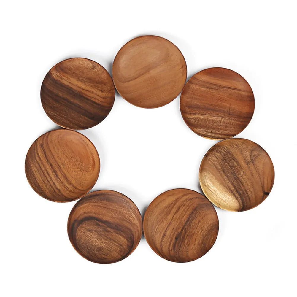 1pc Kitchen Round Wooden Dried Fruit Tray Snack Plate Handcraft Food Dish Tray Walnut Wood Tableware Japanese Kitchen Cake Stand