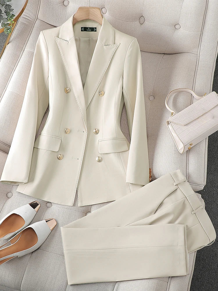 High Quality Office Ladies Pant Suit Solid Color Women Business Work Wear Blazer Jacket And Trouser Female Formal Sets