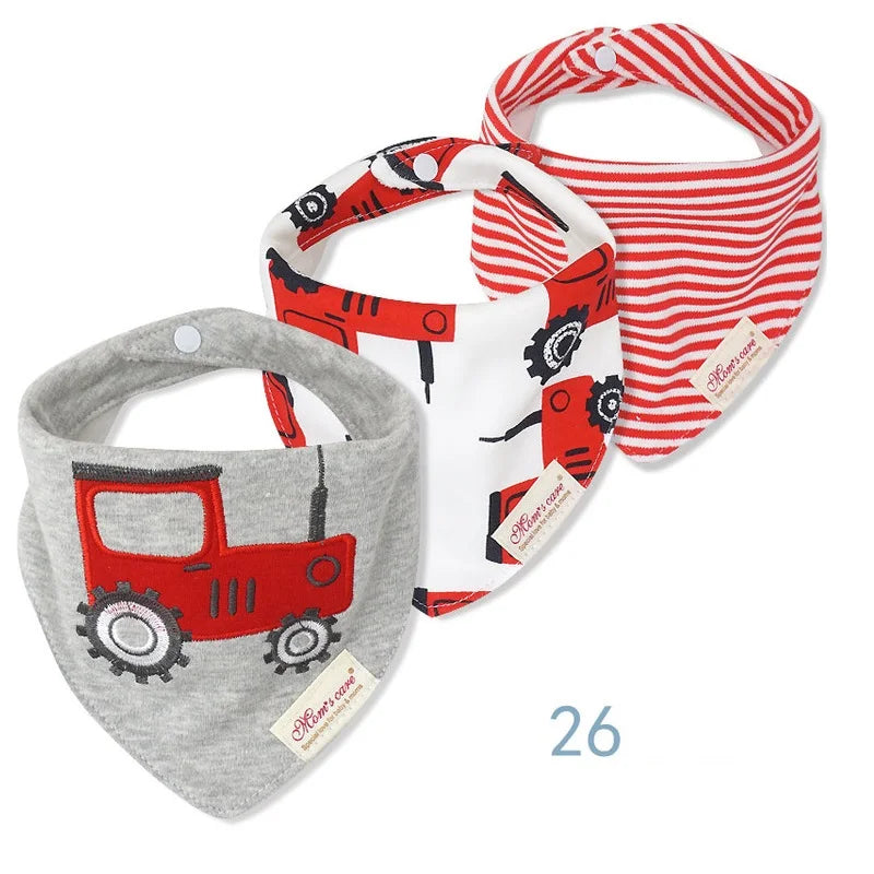 3pcs Per Lot  Baby Bibs Bandana Set Cotton Multi-Style Triangle Cartoon Babadores Para Bebe Infant Boys Girls Saliva Towel KF025