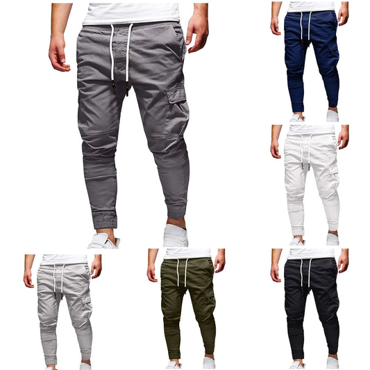 Outdoor Sports Pant Simple Solid Cargo Pants Fashion Mens Casual Loose Trouser Drawstring Multi Pocket Pantalones De Hombre 2024