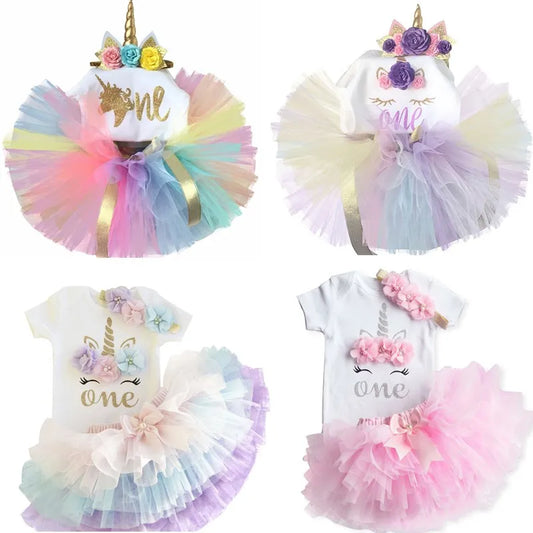 2024 Baby Girl 1 Year Birthday Dress Unicorn Outfits Summer Kids Dresses For Girl Clothing 12 Months Toddler Infant Party Wear