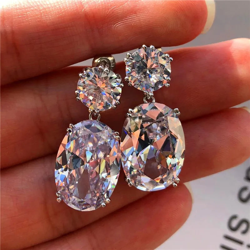 Fashion Jewelry Ladies Blue White Water Drop Shaped Crystal Rhinestone Zircon Metal Dangle Earring for Women Party Jewelry