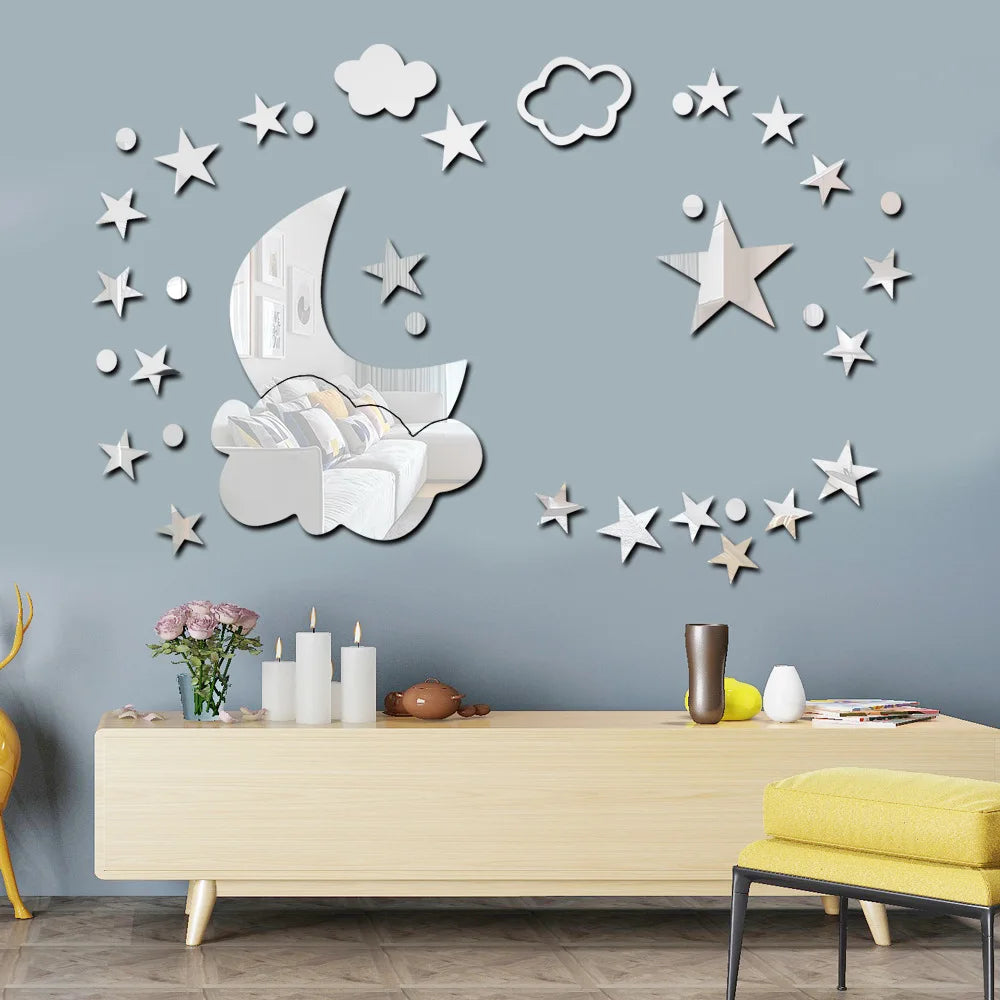 Moon clouds acrylic crystal mirror wall paste bedroom home wall decoration wall paste self-adhesive wall decorations living room