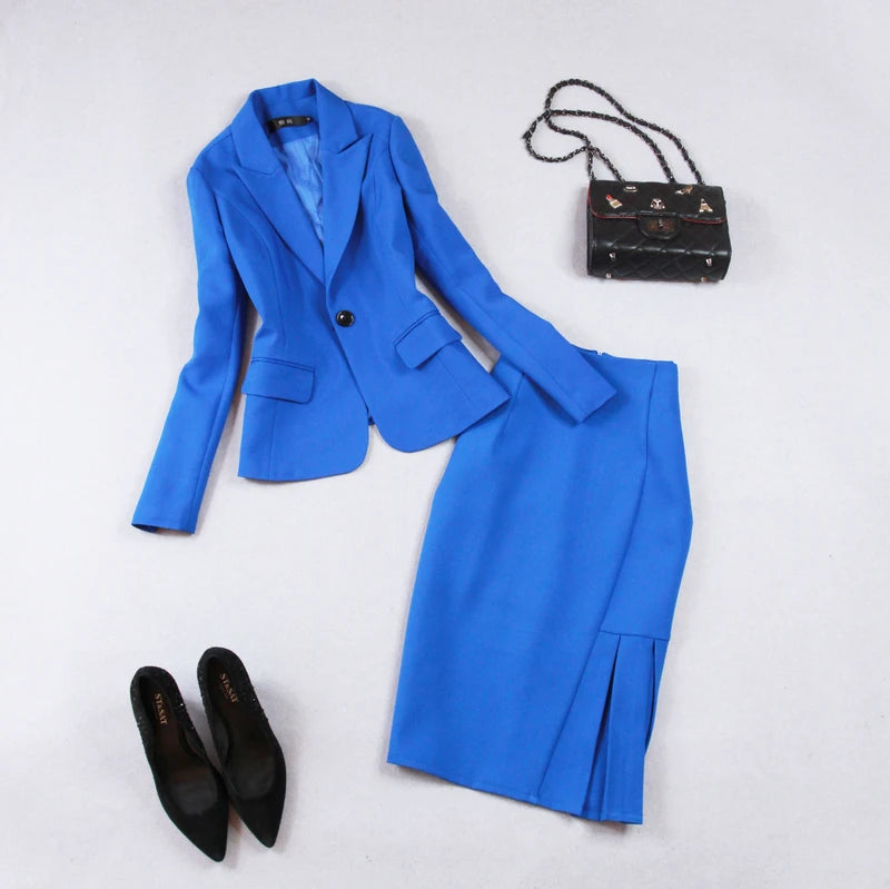 Blazer Skirt Suit 2 Piece Set Women Korean Style Chic Office Lady Jacket Business Work Formal Elegant Stylish Uniform Female