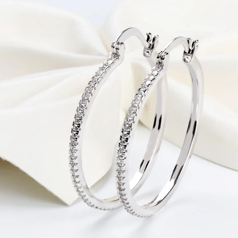 CAOSHI Fashion Women's Circle Earrings Silver Color Brilliant Cubic Zirconia Jewelry for Party Trendy Female Daily Accessories