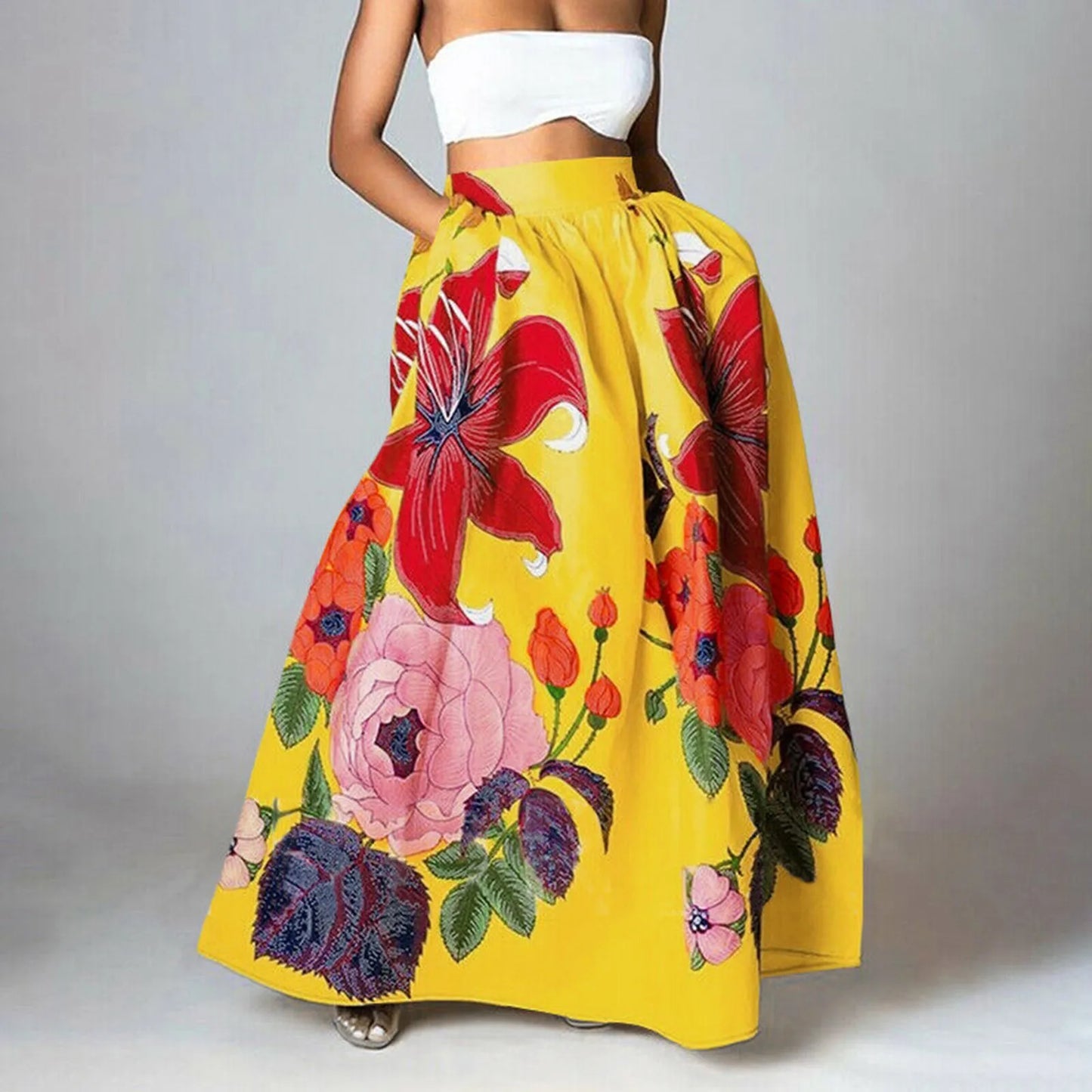 Celmia Stylish Big Flower Printed Women Skirts Elegant High Waist A-line Long Maxi Skirt 2023 Casual Loose Party Holiday Skirt