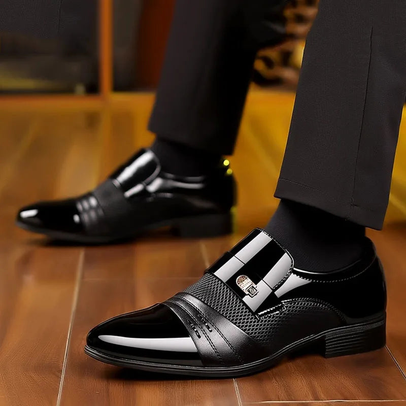 Classic Business Dress Men Shoes Formal Slip On Dress Shoes Mens Oxfords Footwear Elegent Leather Shoes For Men Loafers Wine Red