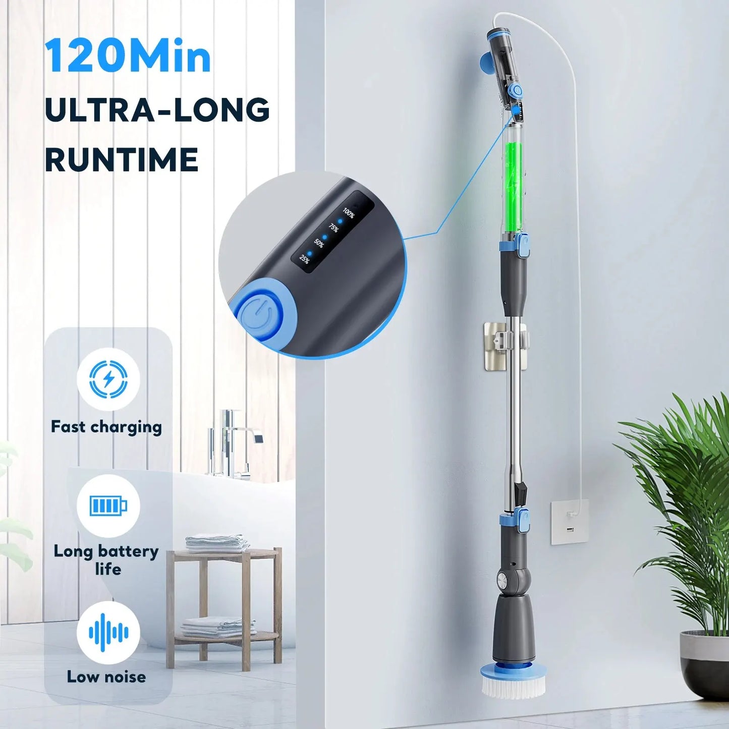 Multifunctional Electric Cleaning Brush Cordless Handheld Shower Scrubber Spin Cleaner with 7PCS Heads Bathroom Kitchen Tool