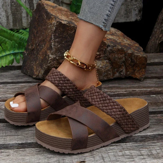 Women's cork flat sandals, non-slip platform flats, Women's platform slippers, outdoor slippers, women sandals