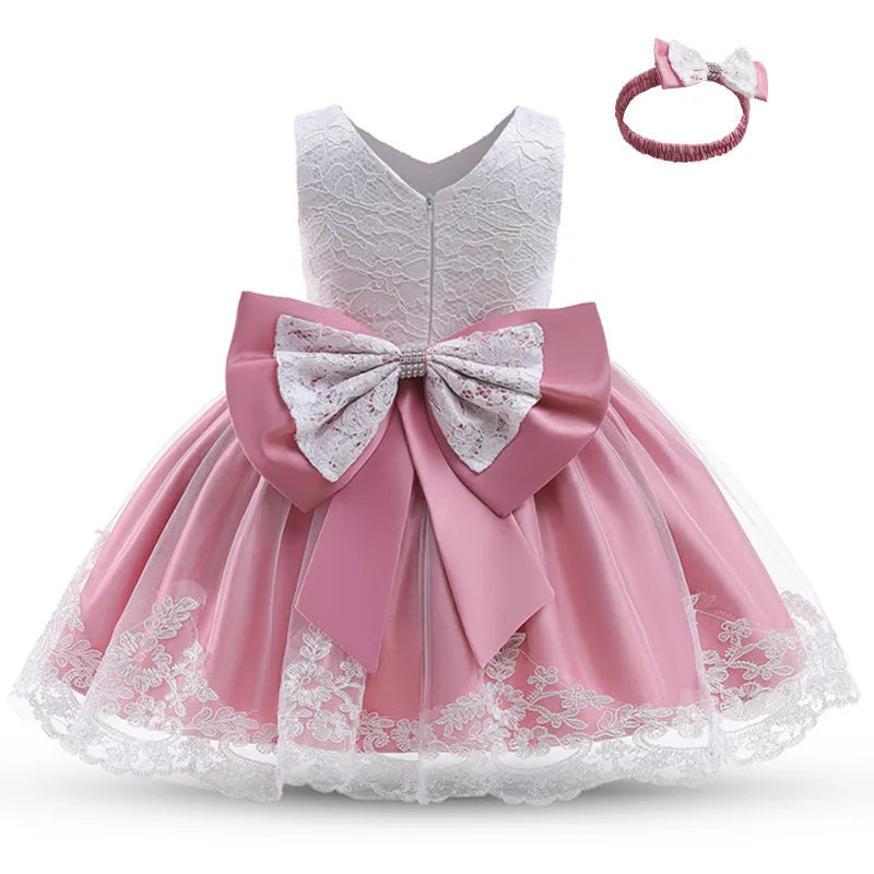 2023 Infant Baby Girls Flower Dresses Christening Gowns Newborn Babies Baptism Clothes Princess Tutu Birthday White Bow Dress