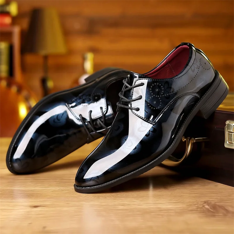 Men's Pointed Toe Lace-Up Dress Shoes, Non-Slip Formal Shoes For Wedding Party Business