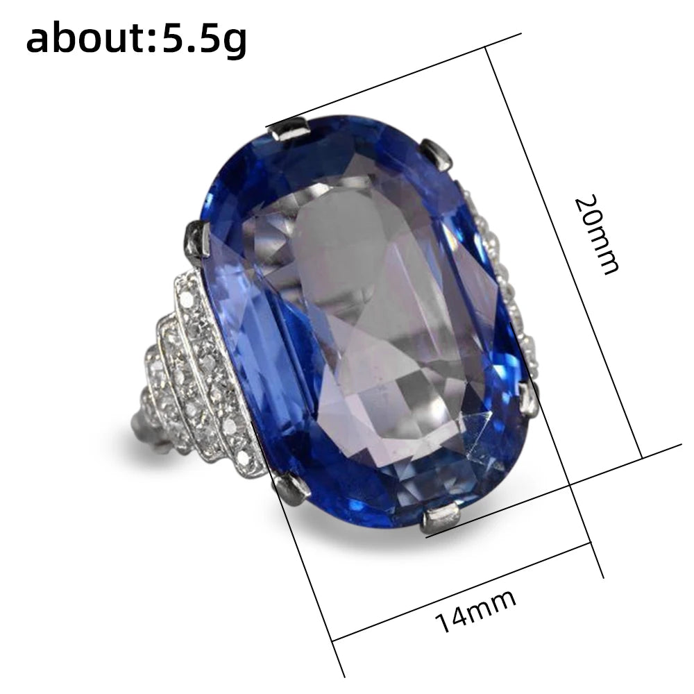 Huitan Gorgeous Big Oval Blue CZ Rings for Lady Anniversary Party Luxury Elegant Female Rings Nice Birthday Gift Fashion Jewelry