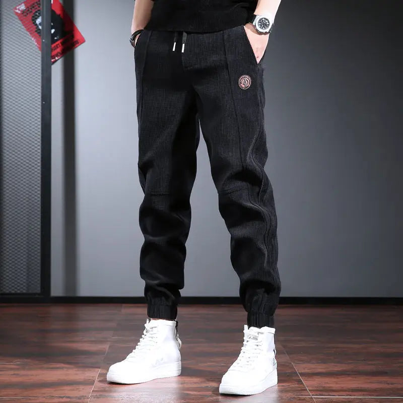 Autumn Winter KPOP Fashion Style Harajuku Slim Fit Sweat Pants Loose Solid Patchwork All Match Casual Pants Corduroy Sweatpants