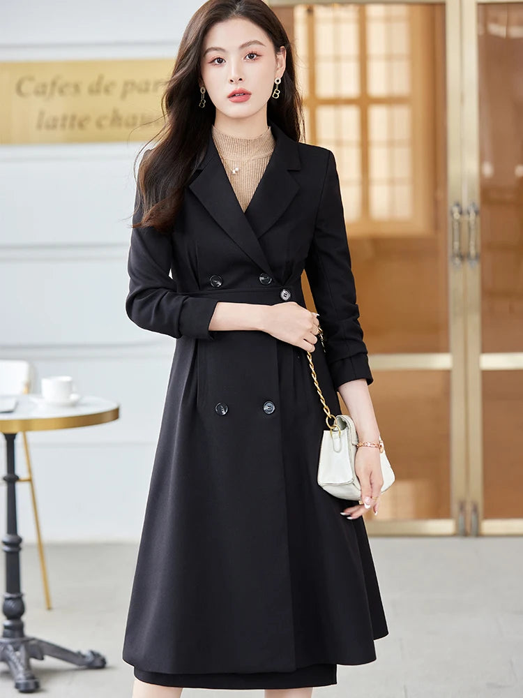 Black Apricot Coffee Office Ladies Formal Skirt Suit Women Female Long Sleeve Two Piece Set for Autumn Winter Business Work Wear