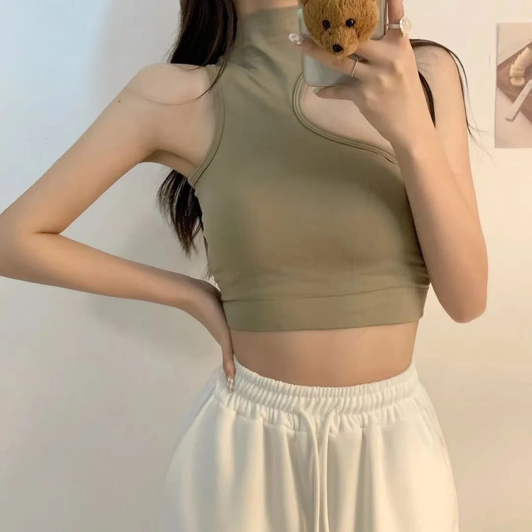 Women Hollow Out Crop Tops Summer Casual Solid Color  Street Backless Camisoles Cropped Halter Tops Sexy Sleeveless Blouses