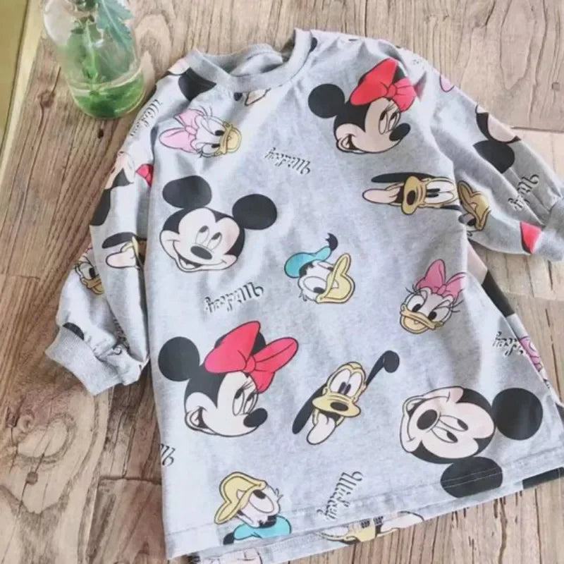 Spring Autumn Family Matching Clothes Outfits Cartoon Mickey Mouse Mommy and Me Long Sleeve Tshirts Pajama Woman Baby Girl Dress