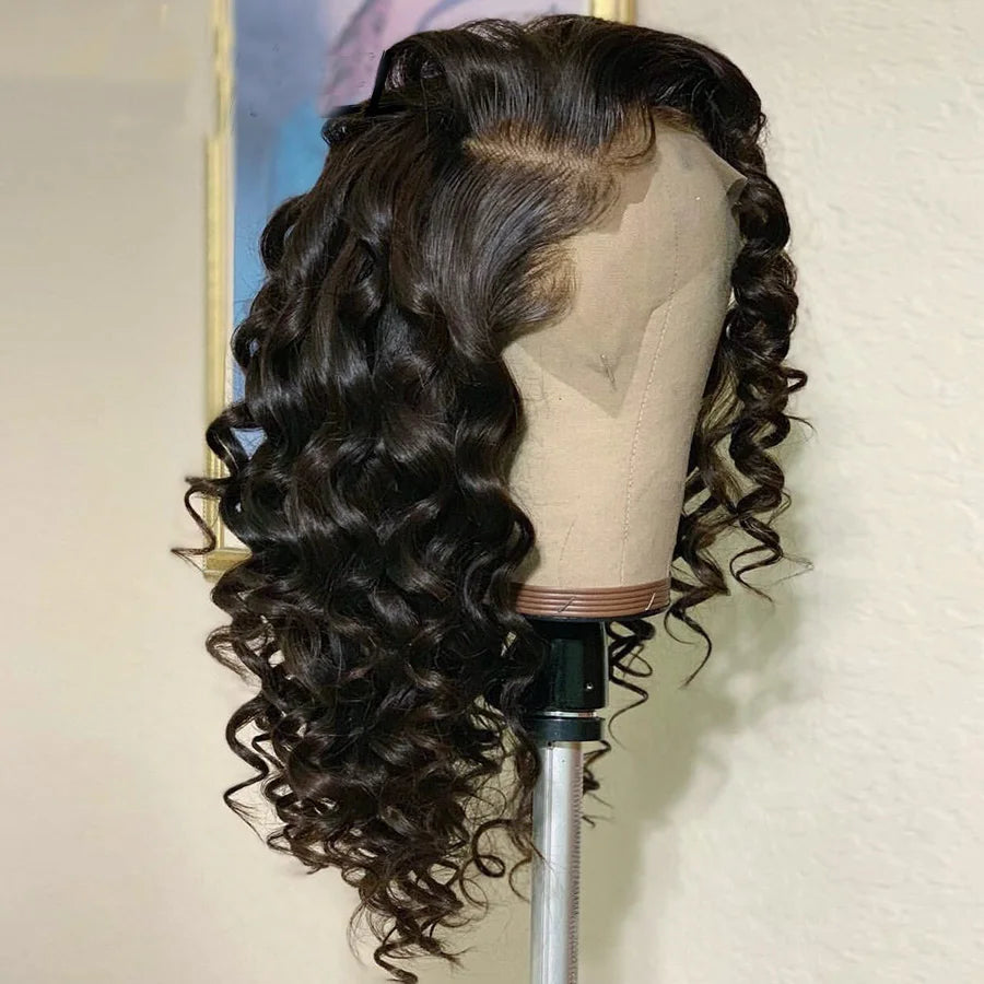 Soft Glueless Natural Black 26inch Long 180 Density Deep Wave Lace Front Wig For African Women BabyHair Curly Preplucked Daily