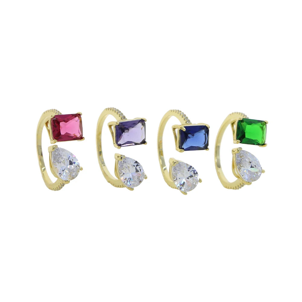 Geometric Various Shaped White Colorful Cubic Zirconia CZ Open Adjusted Finger Ring For Women Fashion Jewelry