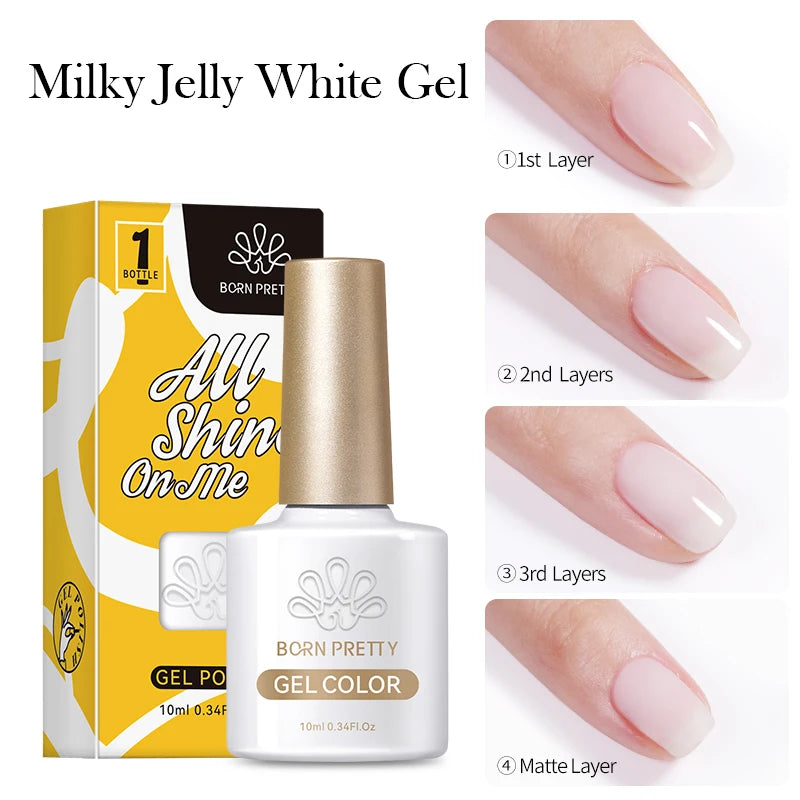 BORN PRETTY Milky Jelly Gel Nail Polish 7ml/10ml White Jelly Gel Polish No Wipe Top Coat White Soak Off Nail Art UV Gel Varnish