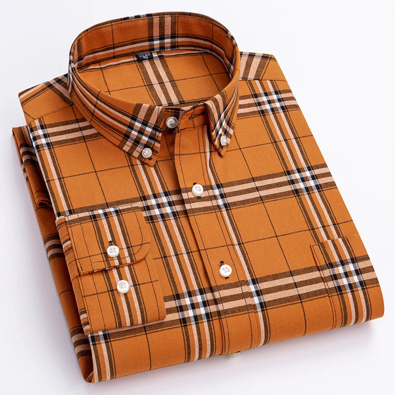 New in shirt100%cotton long sleeve shirts for men slim fit casual shirt fashion vintage streetwear elegant soft plaid clothes