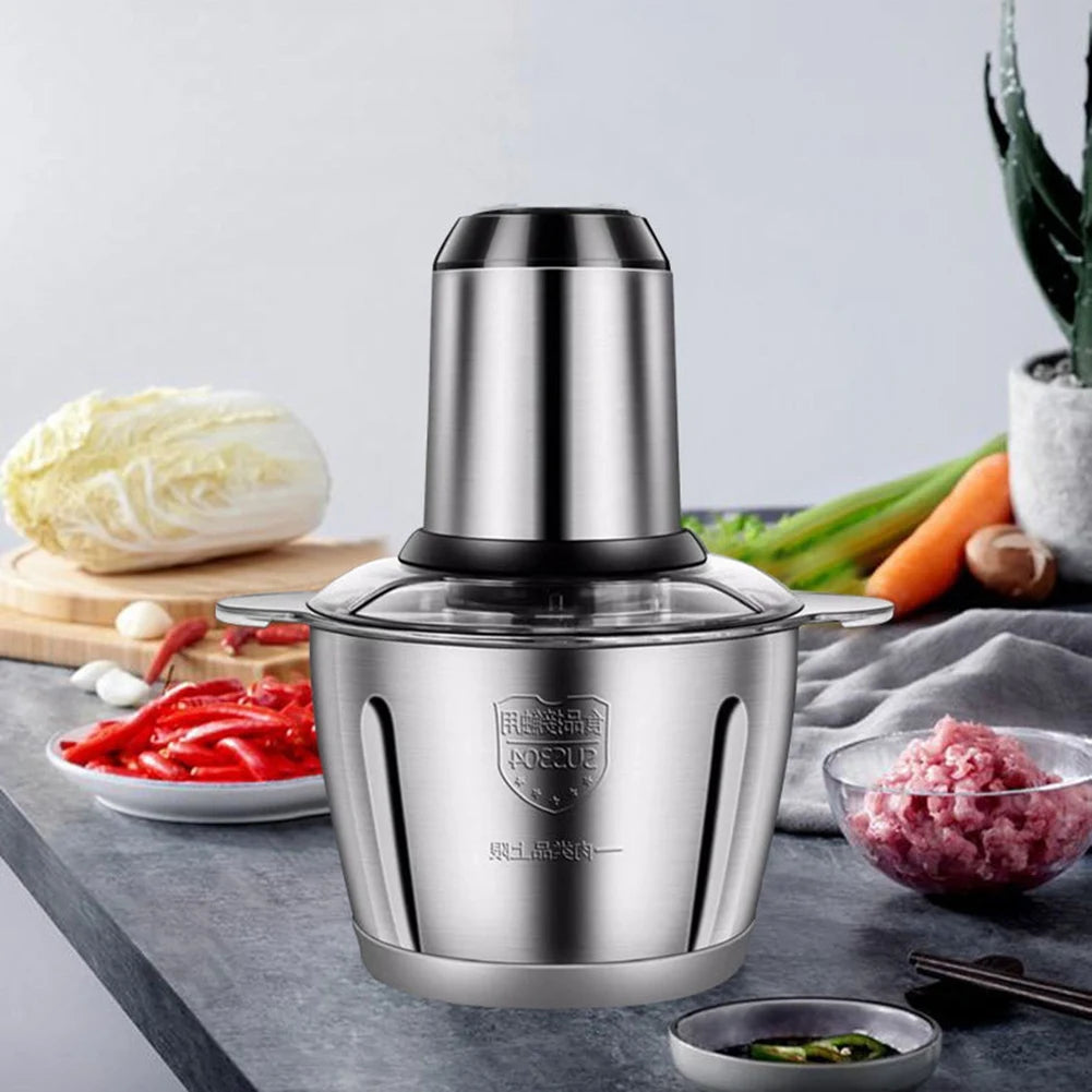 Meat Grinder 2L Stainless Steel Electrical Food Processor Blender Mixer Machine for Kitchen Fruits Garlic Nuts, EU Plug