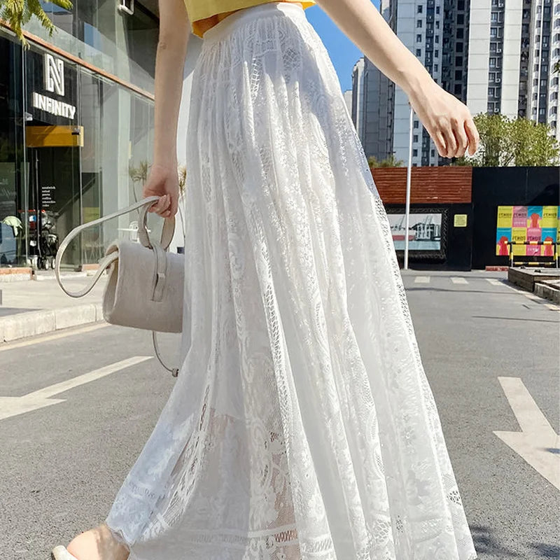 Skirts Women Classic Vintage Ins Fashion Lovely Girls Summer Lace Empire College Temperament Feminino All-match High Waist Newly