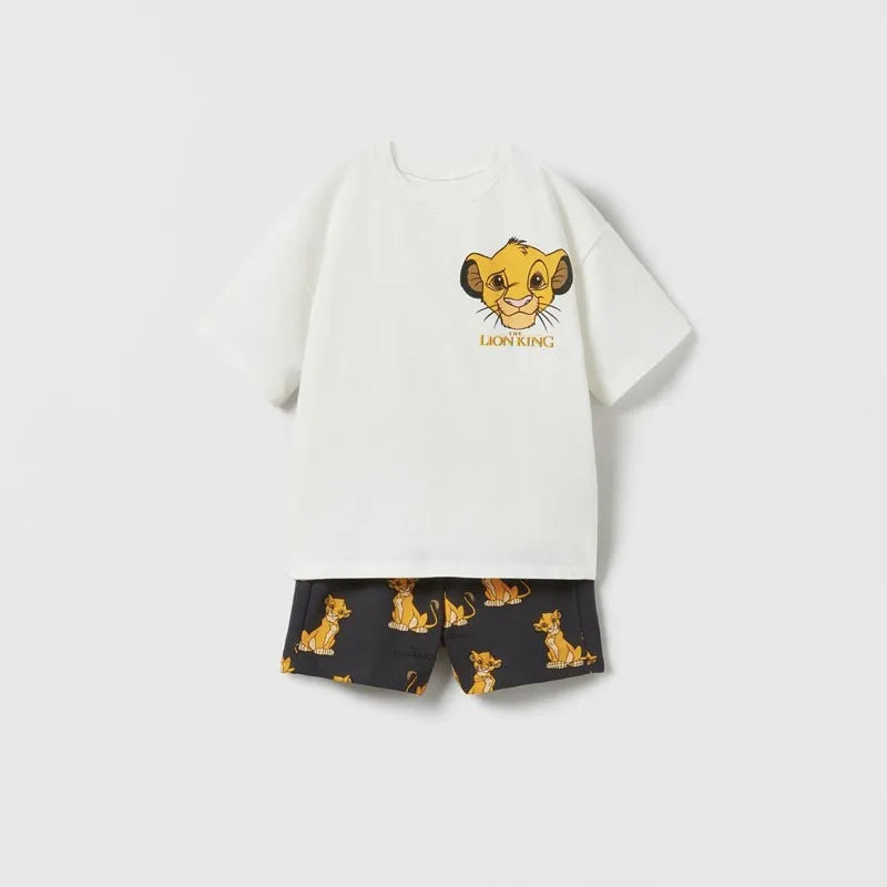 New Style Kids Short Sleeved Suit Printed Lion Cartoon Tracksuit Casual Outfits Children's Clothes T-shirt Shorts 2 Piece Set