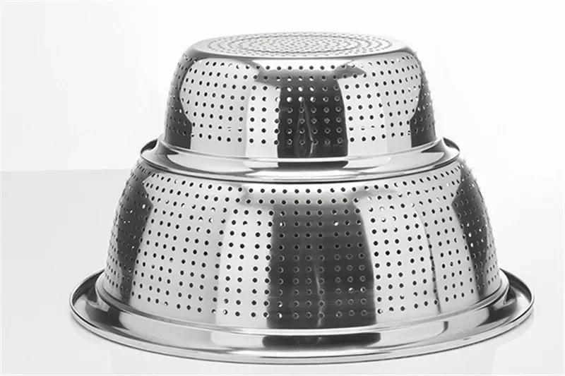 Stainless steel basin round filter water wash fruit vegetable hole tray basket drain rice Mesh Sifter Colander Strainer Sieve