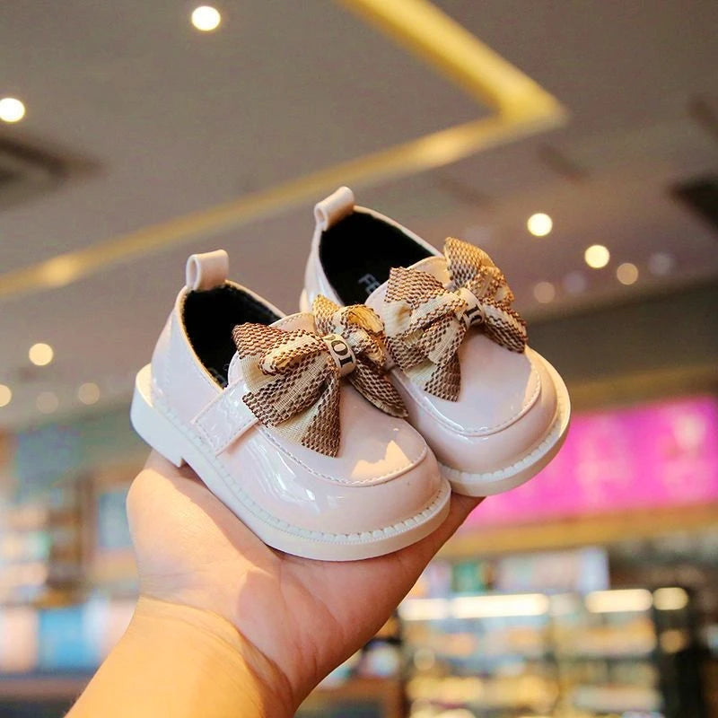 New Baby Girl Princess Shoes Toddler Non-slip Flat Soft-sole Leather Shoes  Rubber Crib Lovely Butterfly-knot Infant