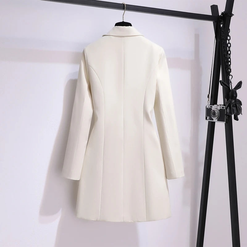 Elegant Long Blazer Pleated Women Notched Long Sleeve Tunic Sashes Solid Slim Loose Blazers Female Fashion New Spring Autumn