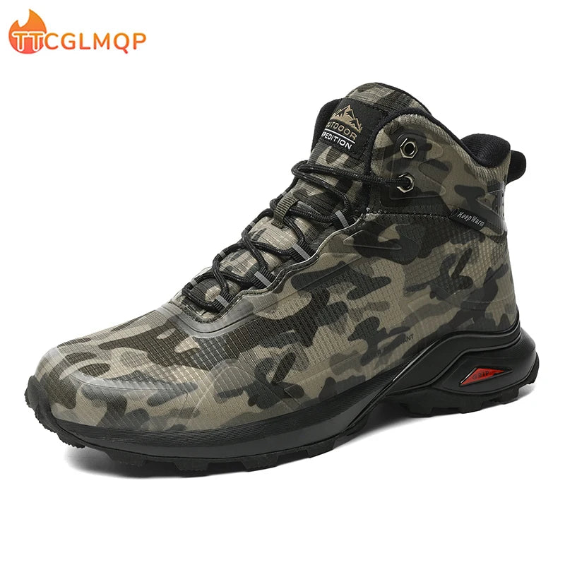 2022 New Winter Men Snow Boots Waterproof Leather Sneakers Warm Plush High Quality Outdoor Hiking Boots Work Shoes Big Size 48