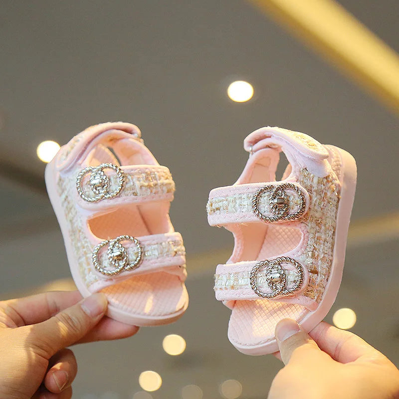 Children Girls Sandals Kids Sweet Princess Shoes For Party Wedding Flat Sandals French Style Chic Summer Fashion 2024 New