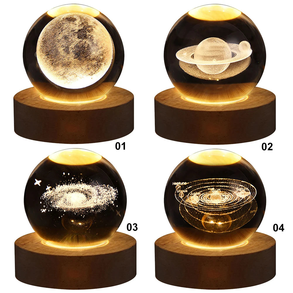 Crystal Ball Night Lights Glowing Planet Galaxy Astronaut 3D Moon Table Lamp USB Atmosphere Lamp Tabletop Decorations Kid Gifts