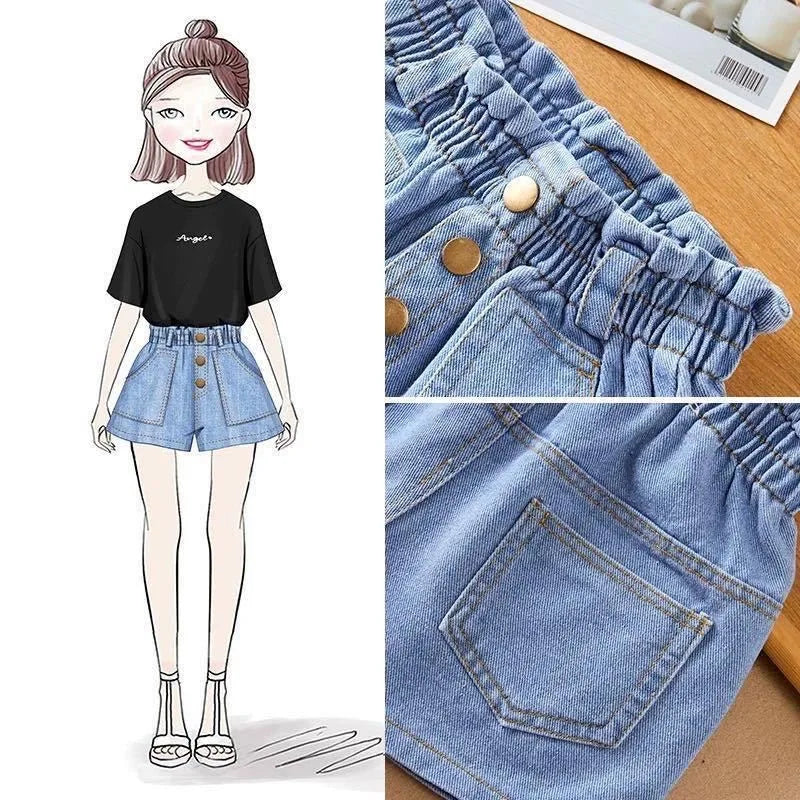 Shorts for Girls Blue All-match Children Denim Skirt Pants Fashion Jeans 2023 Summer Casual Teenage Short Pants 10 12 14 Years