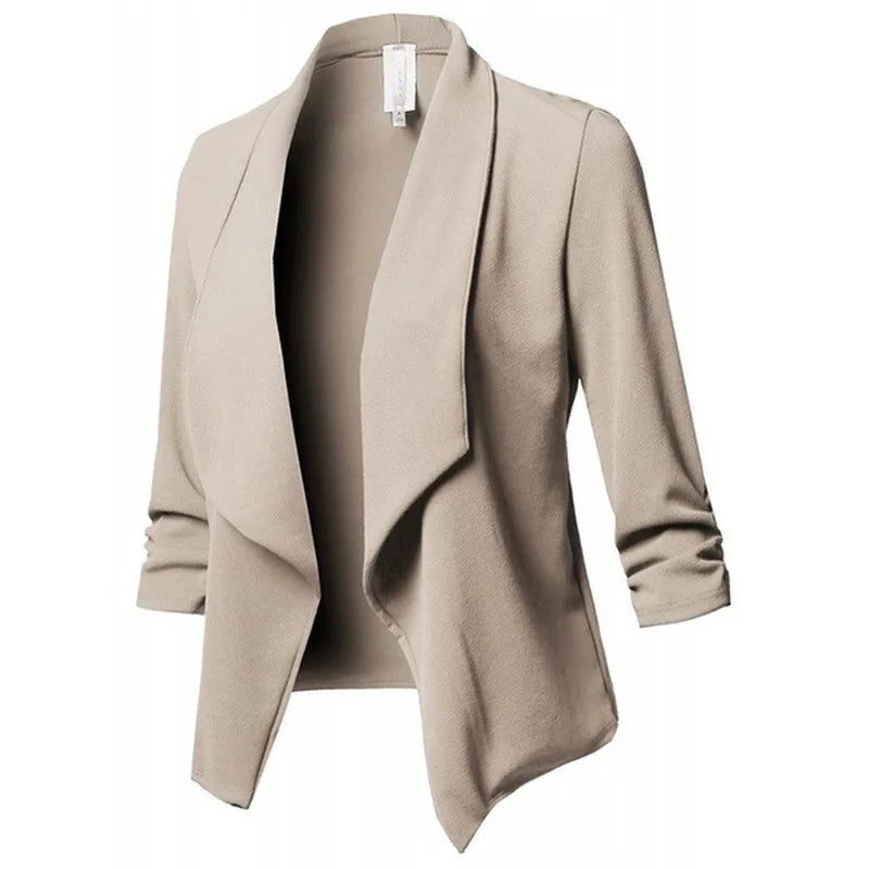 Women Black Thin Blazers Cardigan Coat 2022 Long Sleeve Women Blazers and Jackets Ruched Asymmetrical Casual Business Suit Lady