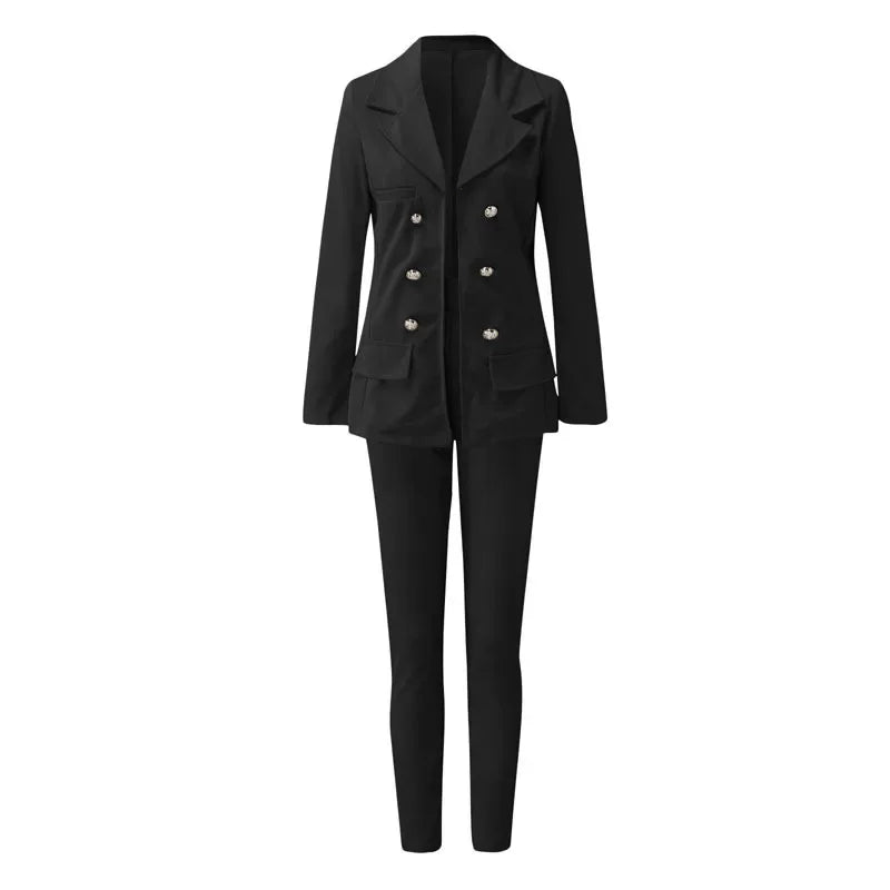 Women Two Pieces Pant Sets Formal Business Double Breasted Blazers Jacket Pants 2 Piece Set Elegant Ladies Suits Office Lady