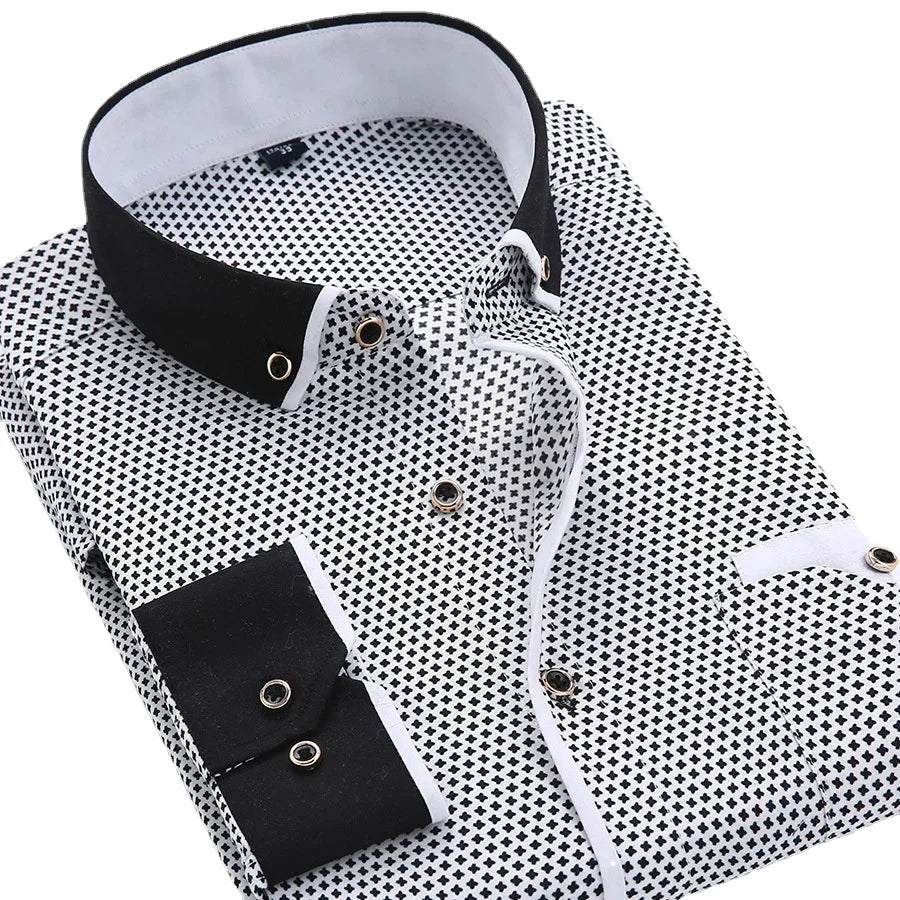 Men Fashion Casual Long Sleeved Printed Shirt Slim Fit Male Social Business Dress Shirt Brand Men Clothing Soft Comfortable