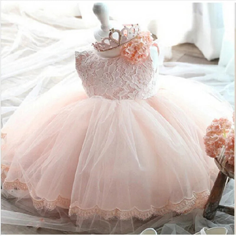 2023 Infant Baby Girls Flower Dresses Christening Gowns Newborn Babies Baptism Clothes Princess Tutu Birthday White Bow Dress