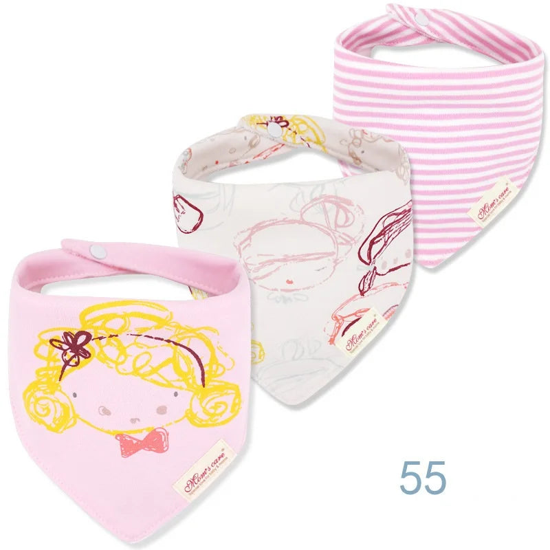 3pcs Per Lot  Baby Bibs Bandana Set Cotton Multi-Style Triangle Cartoon Babadores Para Bebe Infant Boys Girls Saliva Towel KF025