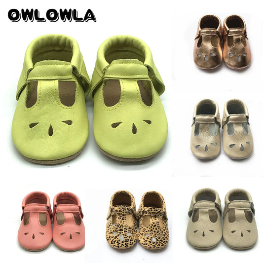 Leather Baby Sandals Baby Shoes Soft Soled Non-slip First Walker T-Bar Summer Crib Casual Boys Girls Moccasins Fit 0-24Month