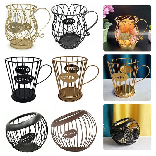 Coffee Capsule Basket Multifunction Hollow Metal Stand Holder Vintage Coffee Pod Storage Shelves Rack for Home Cafe Hotel